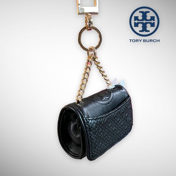 NWT Tory Burch Lil Fleming Key Fob / Bag Charm in Black Napa Leather $115 - Picture 4 of 16